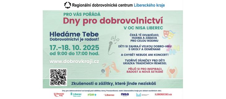 Dny pro dobrovolnictví 2025 v Liberci: inspirace, zábava i setkání s lidmi, kteří pomáhají.